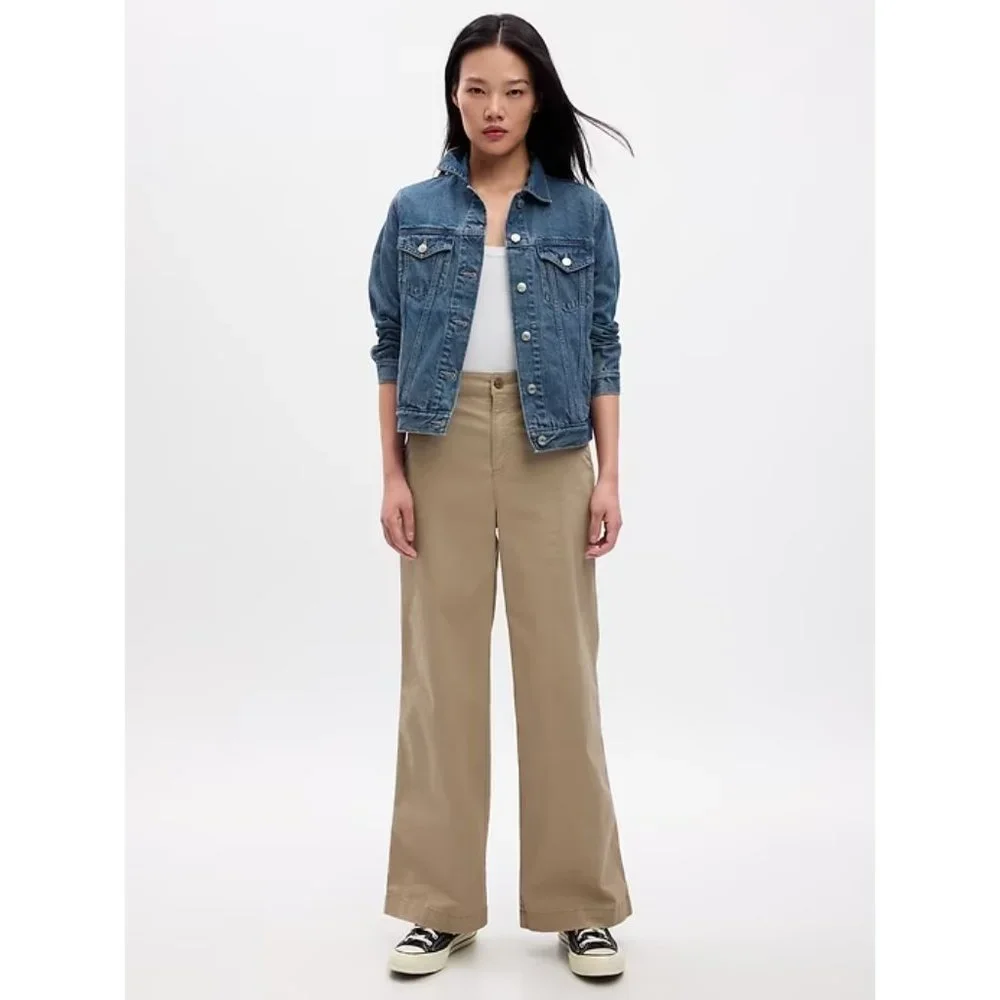 New Gap Factory High Rise Wide Leg Girlfriend Khakis Pants 8 Black A713 - Picture 6 of 6